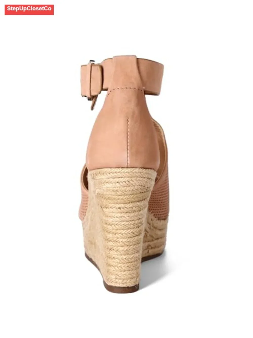 High Quality Cowhide Leather Peep Toe Wedge Sandals with Adjustable Ankle Strap